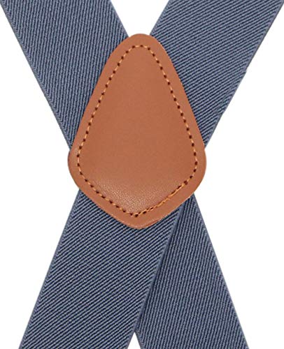 Bioterti Men’s Heavy Duty X- Back 1.4 Inch Suspenders with 4 Snap Hooks (Light Blue) - Image 2