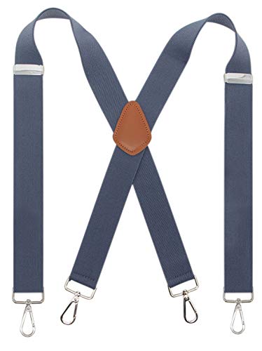 Bioterti Men’s Heavy Duty X- Back 1.4 Inch Suspenders with 4 Snap Hooks (Light Blue) - Image 4