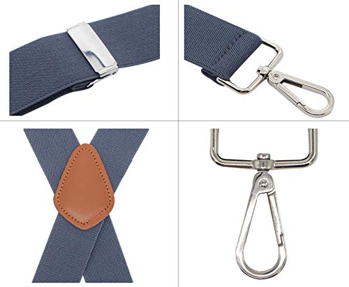 Bioterti Men’s Heavy Duty X- Back 1.4 Inch Suspenders with 4 Snap Hooks (Light Blue) - Image 3
