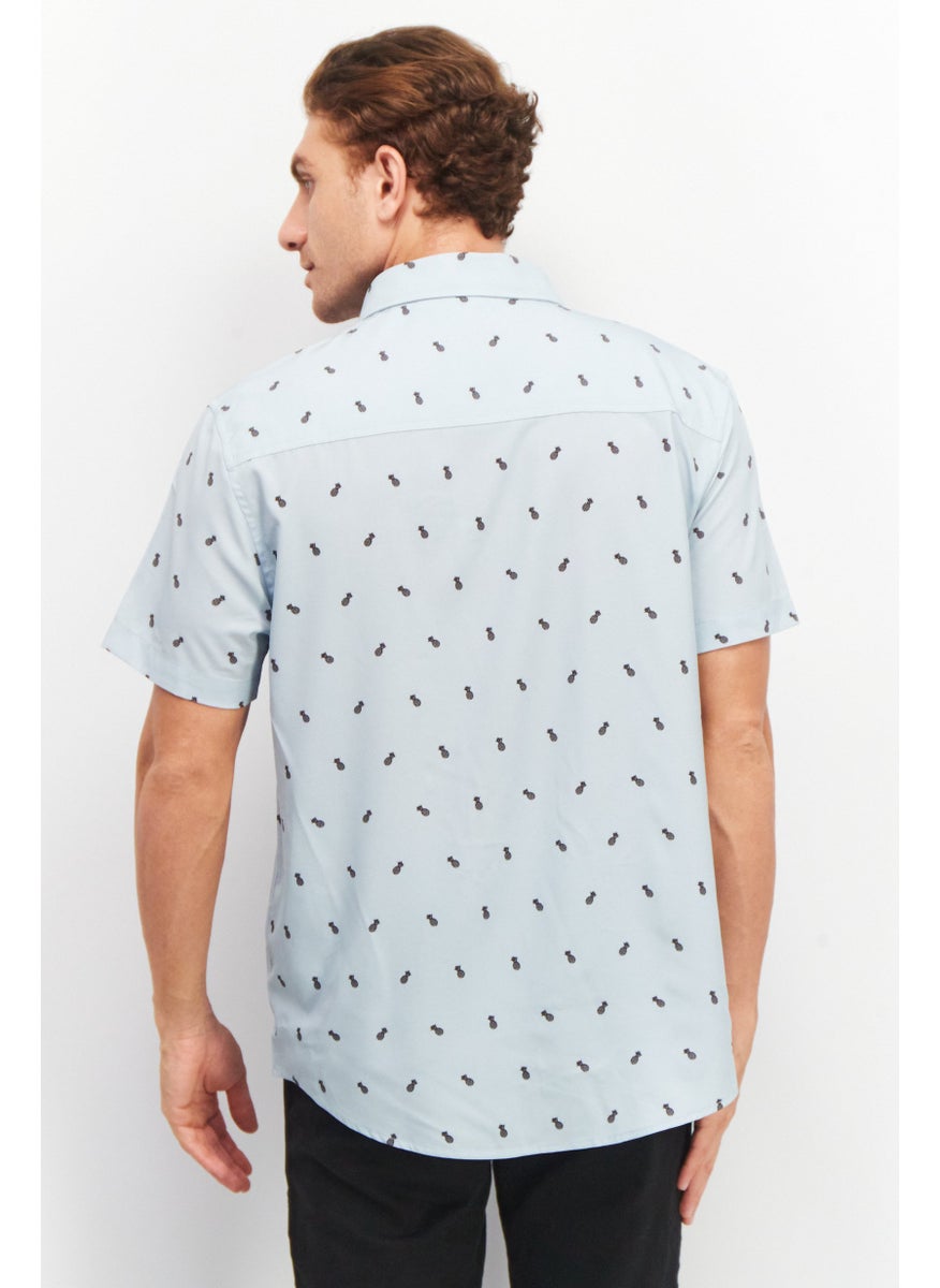 Beach Bros Men Regular Fit Short Sleeve Allover Print Casual Shirt, Light Blue  - Image 2