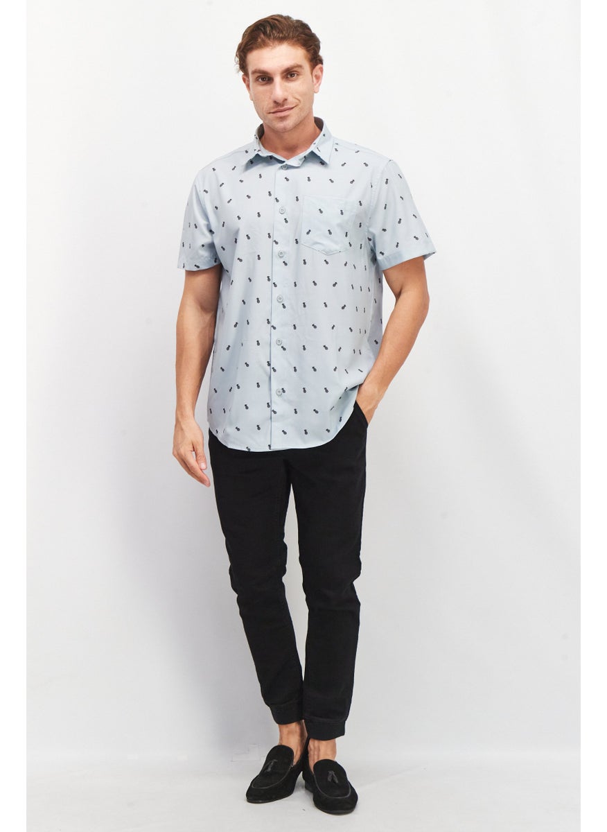 Beach Bros Men Regular Fit Short Sleeve Allover Print Casual Shirt, Light Blue  - Image 4