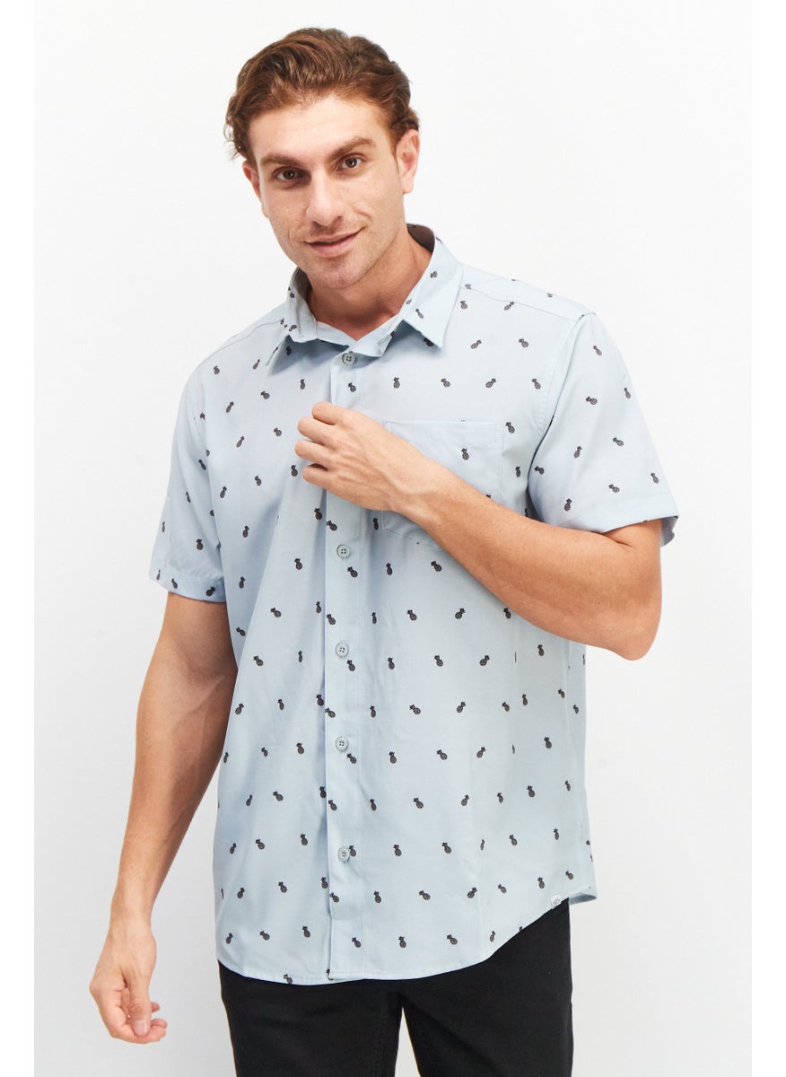 Beach Bros Men Regular Fit Short Sleeve Allover Print Casual Shirt, Light Blue  - Image 1