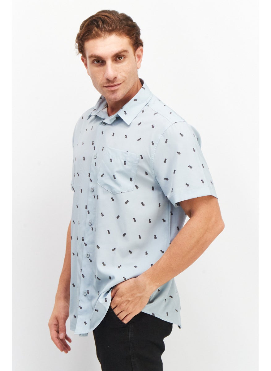Beach Bros - Men Regular Fit Short Sleeve Allover Print Casual Shirt, Light Blue - Image 1