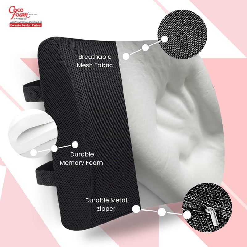 COCOFOAM Memory Foam Lumbar Support Pillow for Back Support & Back Pain Relief. (Pack of 1 Pillow, White) - Image 3