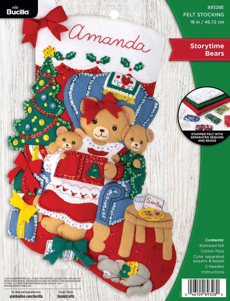 Bucilla Bucilla Felt Applique 18 Stocking Making Kit Storytime Bears Perfect for DIY Arts and Crafts 89328E 