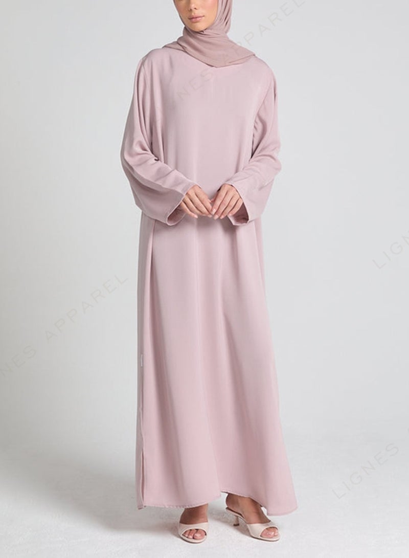 Classic Pink Nida Abaya Dress with Matching Hijab  - Image 1