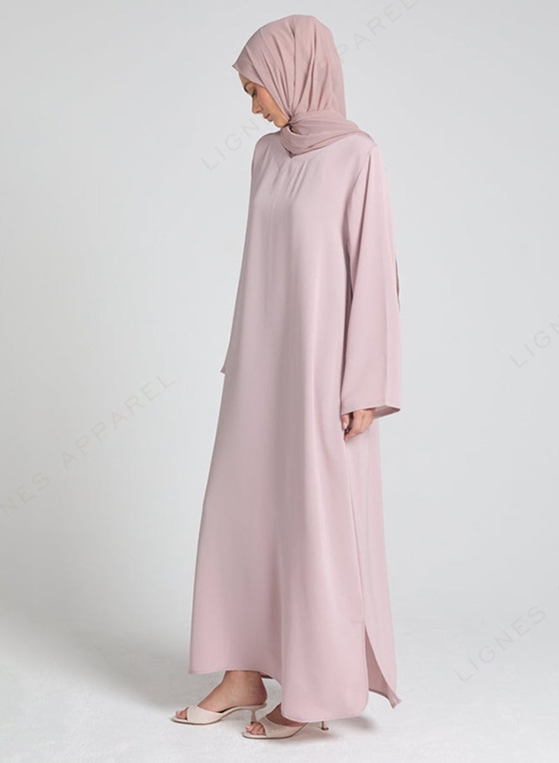 Classic Pink Nida Abaya Dress with Matching Hijab  - Image 3