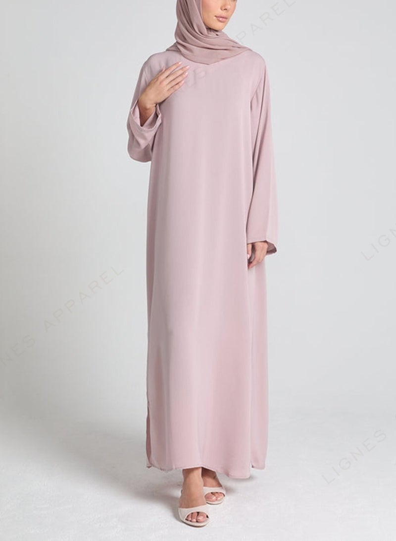 Classic Pink Nida Abaya Dress with Matching Hijab  - Image 4