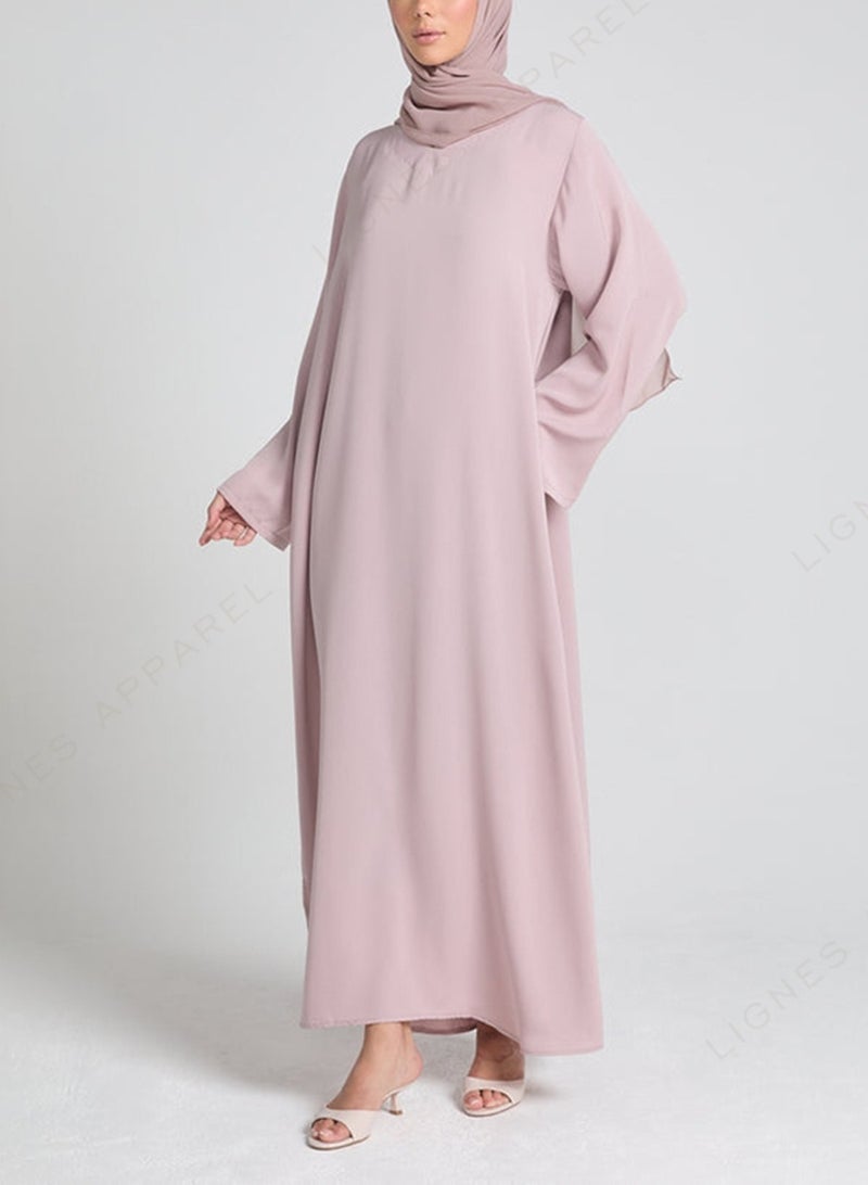Classic Pink Nida Abaya Dress with Matching Hijab  - Image 5