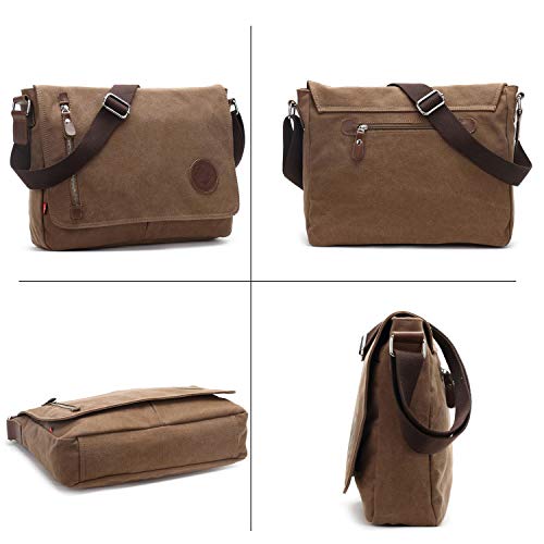 FANDARE Vintage Messenger Bag Satchel Travel Shoulder Bag Commute Work Bag 14 inch Laptop Briefcase Multipurpose Men/Women Canvas Brown - Image 3