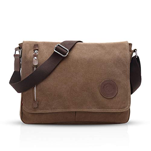 FANDARE Vintage Messenger Bag Satchel Travel Shoulder Bag Commute Work Bag 14 inch Laptop Briefcase Multipurpose Men/Women Canvas Brown - Image 1