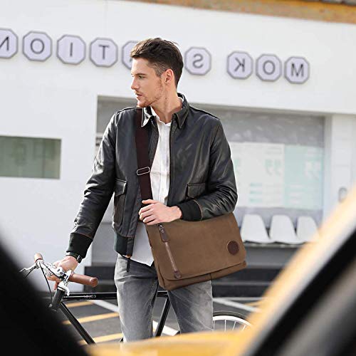 FANDARE Vintage Messenger Bag Satchel Travel Shoulder Bag Commute Work Bag 14 inch Laptop Briefcase Multipurpose Men/Women Canvas Brown - Image 2