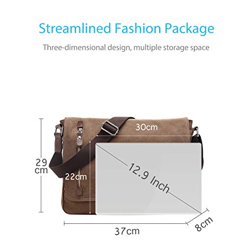FANDARE Vintage Messenger Bag Satchel Travel Shoulder Bag Commute Work Bag 14 inch Laptop Briefcase Multipurpose Men/Women Canvas Brown - Image 5