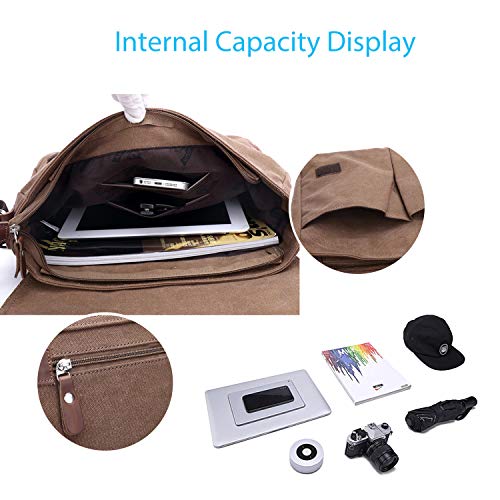 FANDARE Vintage Messenger Bag Satchel Travel Shoulder Bag Commute Work Bag 14 inch Laptop Briefcase Multipurpose Men/Women Canvas Brown - Image 4