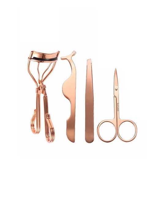Stainless Steel Eyelash Clip Set Eyebrow Clip Tweezers Beauty Tool False Eyelashes Assistant(Rose Gold)