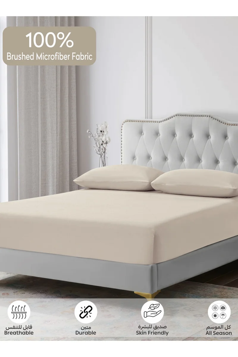 دوناتيلا Bedding Fitted Sheet - Fits 200x200 Cm For King Bed - 3 Pcs (1 Fitted Sheet and 2 Pillowcases) - 35 Cm Deep Pocket - Solid Bed Sheet