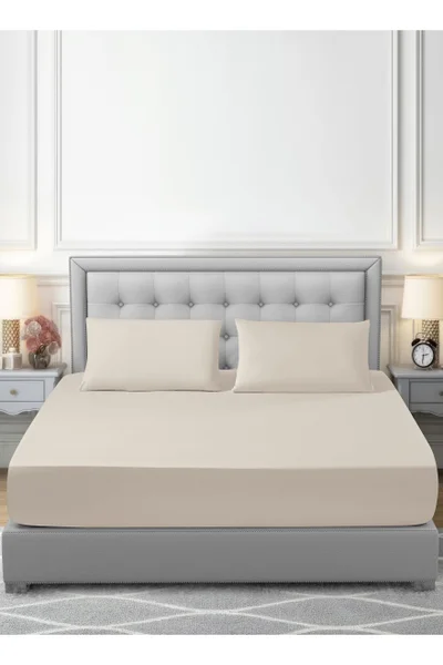 دوناتيلا Bedding Fitted Sheet - Fits 200x200 Cm For King Bed - 3 Pcs (1 Fitted Sheet and 2 Pillowcases) - 35 Cm Deep Pocket - Solid Bed Sheet