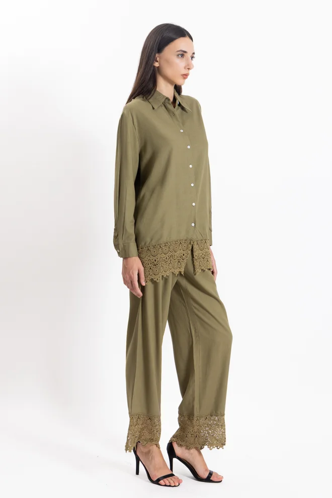 SHAPES DETAILED LINEN BLEND SHIRT SET