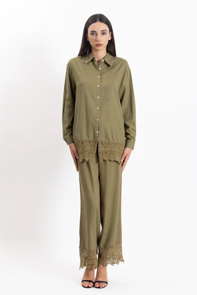 SHAPES DETAILED LINEN BLEND SHIRT SET