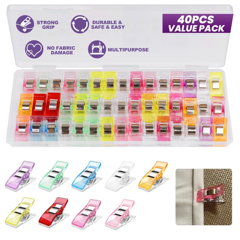 Bofoho 40PCS Sewing Clips with Storage Box â€“ Strong Grip, No Pin Marks, Multi-Colored Quilting Clips for Fabric, Crafts & Sewing Projects - Image 1
