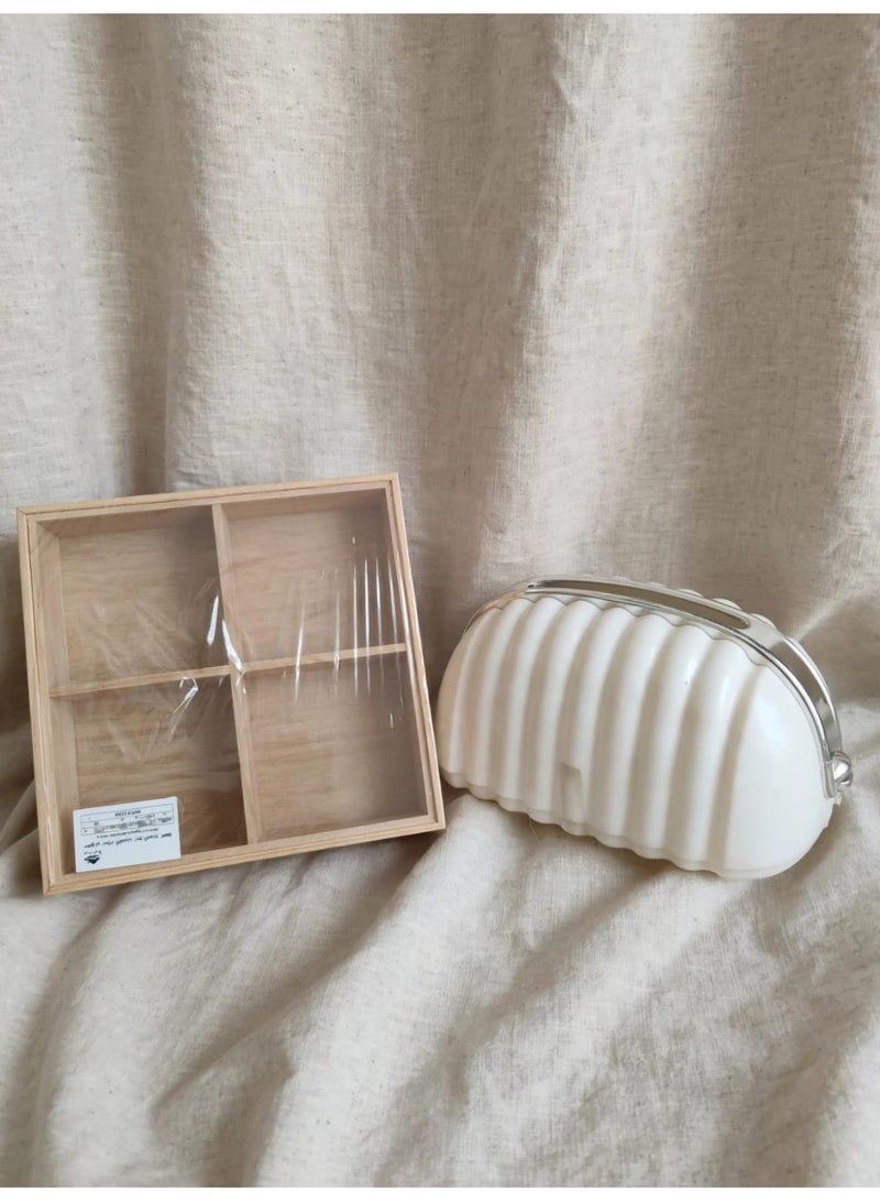 Wooden divided nut organizer + acrylic tissue box in a bag shape - Image 1