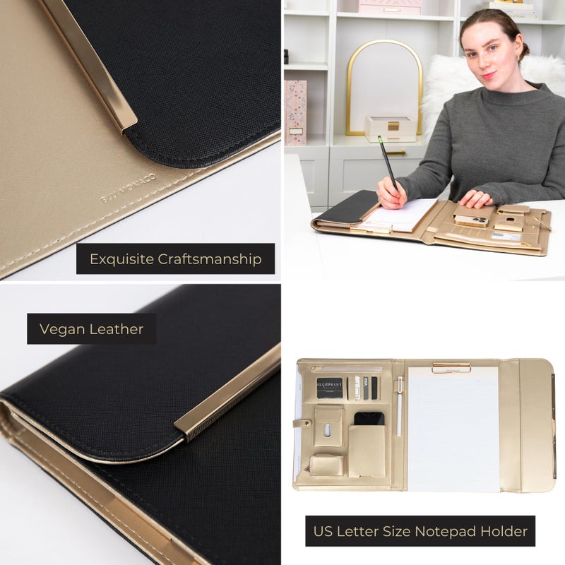 BLU MONACO | Brown Vegan Leather Padfolio | Zippered Work Organizer Binder with Gold Trim | Professional Document Case 8.5 x 11 for Women - Image 5
