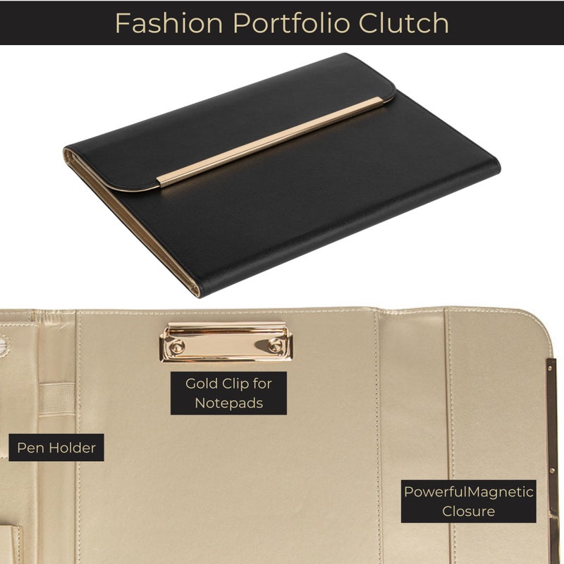 BLU MONACO | Brown Vegan Leather Padfolio | Zippered Work Organizer Binder with Gold Trim | Professional Document Case 8.5 x 11 for Women - Image 3