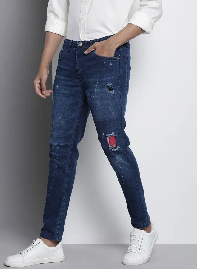 The Indian Garage Co Men Carrot Fit Distressed Mid-Rise Stretchable Jeans