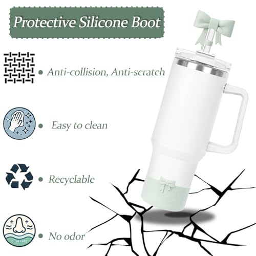 Lnulyaciy Bow Silicone Protective for Stanley Boot for 20/30/40Oz, 2 Pack for Stanley Cup Accessories Compatible 12-24Oz for Hydroflask Boot and More (Light Green Set) - Image 3