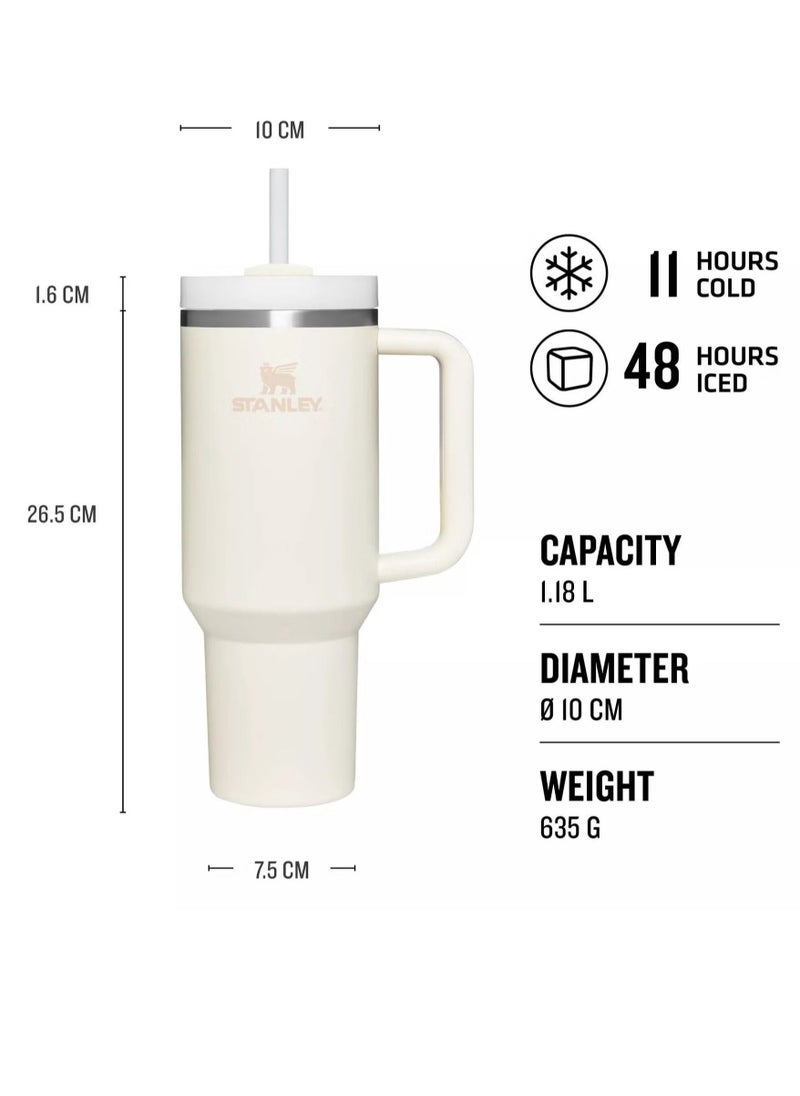 Stanley - Quencher H2.0 FlowState 30oz Stainless Steel Vacuum Insulated Tumbler with Lid and Straw – Keeps Drinks Cold for 24 Hours & Hot for 6 Hours – Ideal for Water, Iced Tea, Coffee, Smoothies & More – Durable, Leakproof & Stylish Cream - Image 1