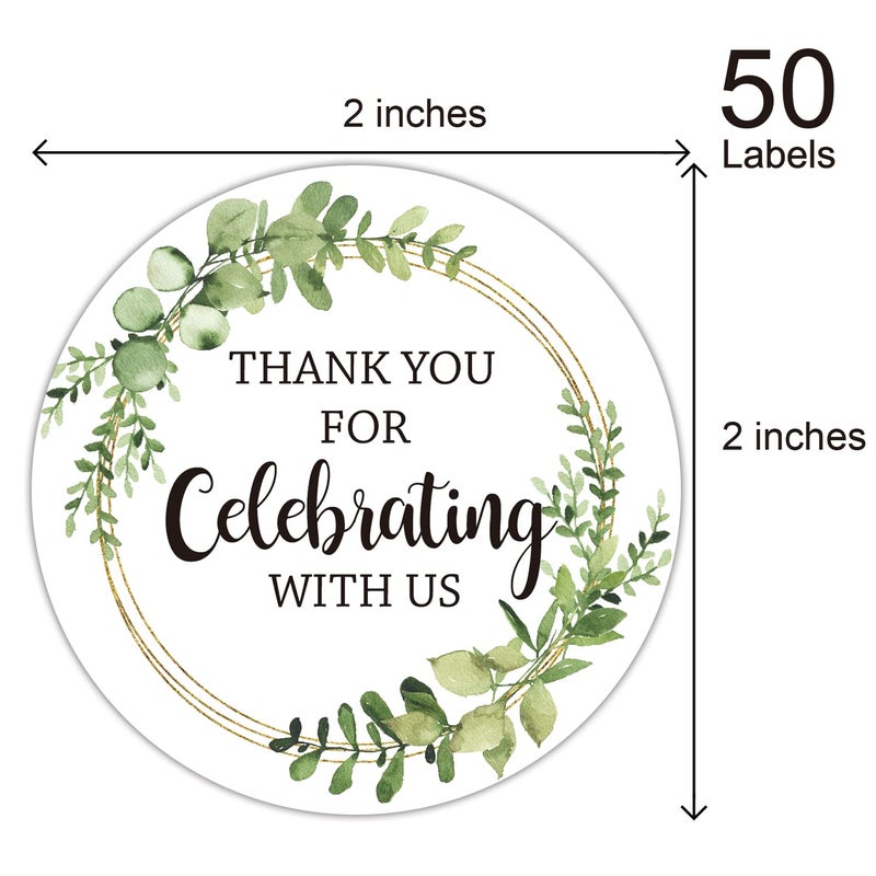 EKSPLODI Thank You for Celebrating with Us Stickers, Greenery Thank You Party Favor Stickers, Baby Shower Favors, Wedding Favors, 2-inch Round Gift Label Stickers, 50-Pack - Image 3