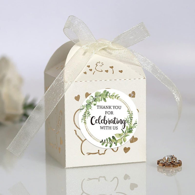 EKSPLODI Thank You for Celebrating with Us Stickers, Greenery Thank You Party Favor Stickers, Baby Shower Favors, Wedding Favors, 2-inch Round Gift Label Stickers, 50-Pack - Image 5