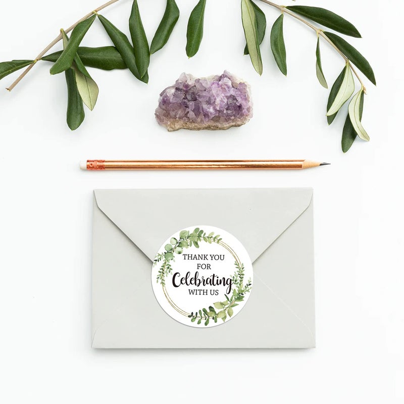 EKSPLODI Thank You for Celebrating with Us Stickers, Greenery Thank You Party Favor Stickers, Baby Shower Favors, Wedding Favors, 2-inch Round Gift Label Stickers, 50-Pack - Image 4