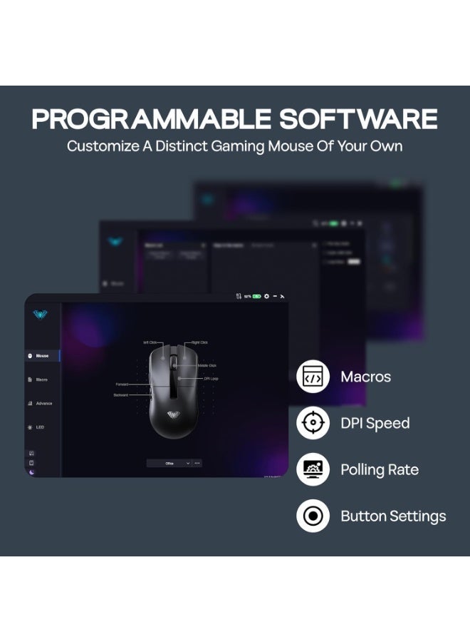 AULA SC590 PRO Wireless Gaming Mouse 2.4G + Bluetooth + Wired | 64g Lightweight Esports Mouse with 3311 Sensor Chip, RGB Lighting, Ergonomic Design, Ultra-Fast Response for PC & Laptop - Image 3