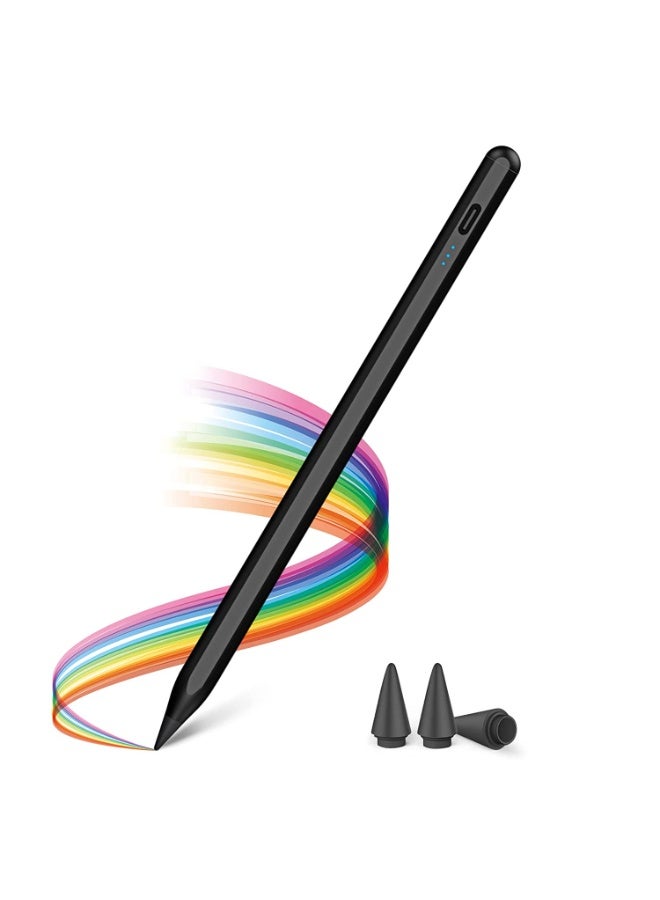 كينجوان قلم لمس مُحسّن، قلم آيباد، دقة وحساسية فائقة، خاصية رفض لمس راحة اليد، يمنع اللمس الخاطئ للتشغيل/الإيقاف، شاشة عرض الطاقة، حساسية الإمالة، امتصاص مغناطيسي لأجهزة آيباد 2018 والإصدارات الأحدث، لون أسود - Image 1