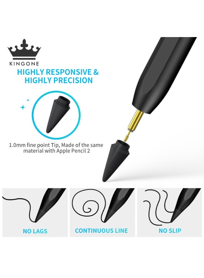 كينجوان قلم لمس مُحسّن، قلم آيباد، دقة وحساسية فائقة، خاصية رفض لمس راحة اليد، يمنع اللمس الخاطئ للتشغيل/الإيقاف، شاشة عرض الطاقة، حساسية الإمالة، امتصاص مغناطيسي لأجهزة آيباد 2018 والإصدارات الأحدث، لون أسود - Image 3