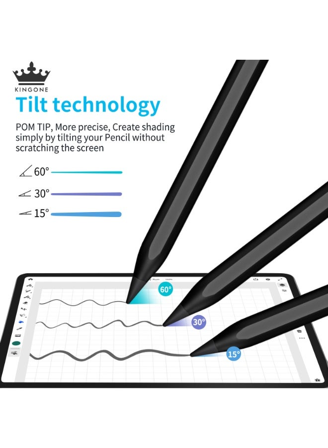 كينجوان قلم لمس مُحسّن، قلم آيباد، دقة وحساسية فائقة، خاصية رفض لمس راحة اليد، يمنع اللمس الخاطئ للتشغيل/الإيقاف، شاشة عرض الطاقة، حساسية الإمالة، امتصاص مغناطيسي لأجهزة آيباد 2018 والإصدارات الأحدث، لون أسود - Image 5