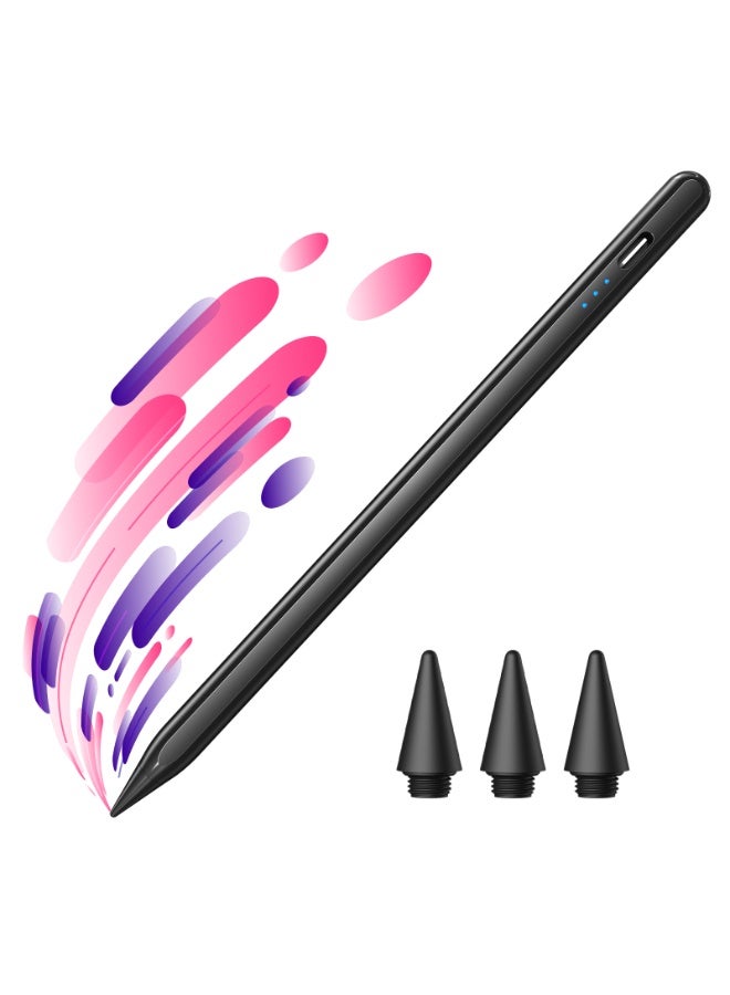 Kingone Upgraded Stylus Pen, iPad Pencil, Ultra High Precision and Sensitivity, Palm Rejection, Prevents False ON/OFF Touch, Power Display, Tilt Sensitivity, Magnetic Adsorption for iPad 2018 and Later, Black - Image 1