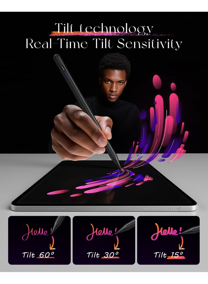Kingone Upgraded Stylus Pen, iPad Pencil, Ultra High Precision and Sensitivity, Palm Rejection, Prevents False ON/OFF Touch, Power Display, Tilt Sensitivity, Magnetic Adsorption for iPad 2018 and Later, Black - Image 2