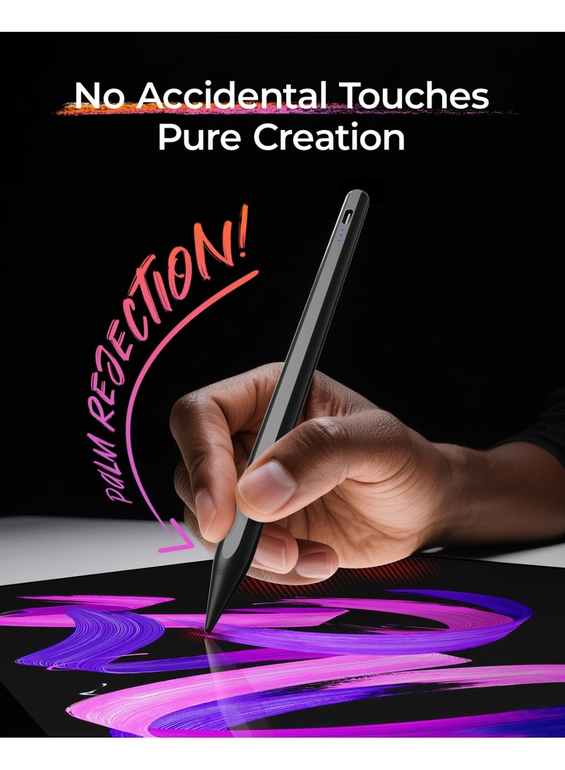 Kingone Upgraded Stylus Pen, iPad Pencil, Ultra High Precision and Sensitivity, Palm Rejection, Prevents False ON/OFF Touch, Power Display, Tilt Sensitivity, Magnetic Adsorption for iPad 2018 and Later, Black - Image 3