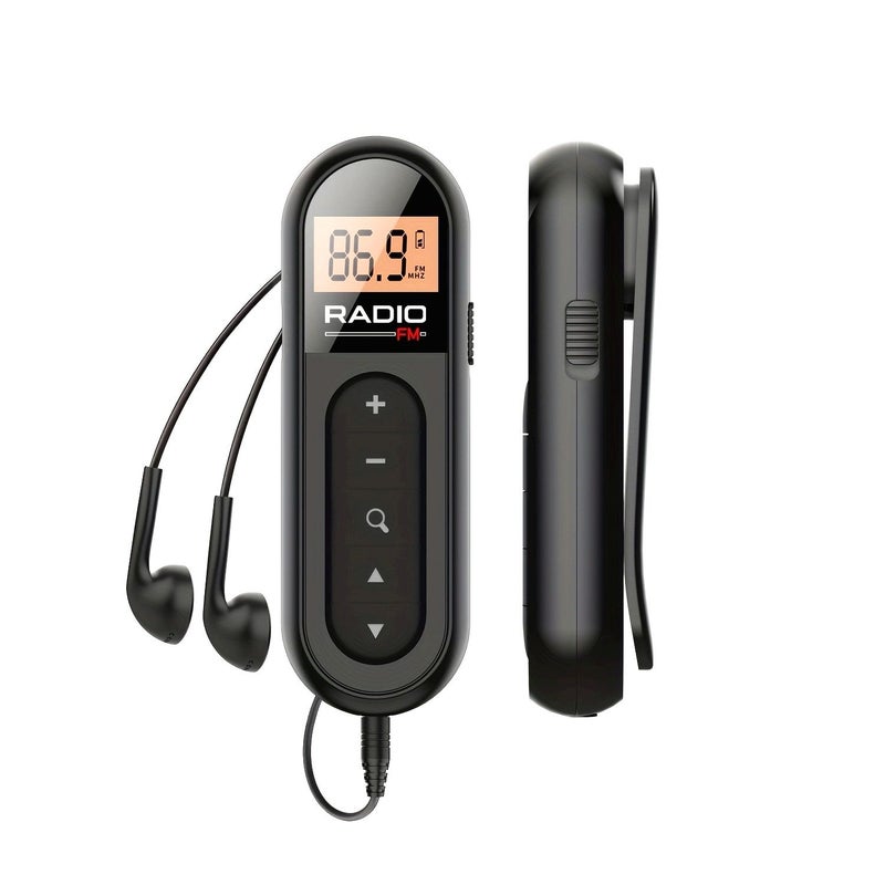 Black Portable Rechargeable FM Radio Clip for Sports and Horses - Image 1