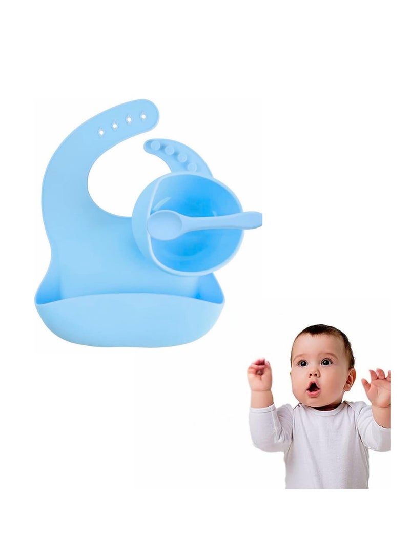 Silicone Baby Weaning Feeding Set 10 Pieces, Baby Toddler Dish Set, Baby Led Weaning Supplies Set, Divided Plate, Suction Bowl, Bib, Spoon, Fork, Sippy Cup, BPA-Free, Easy to Clean