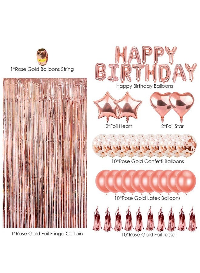 Zeemey Rose Gold Birthday Party Decoration Balloon Arch Garland Set with Happy Birthday Balloon Banner, Foil Balloon, Fringe Curtain and Ribbon - Image 2