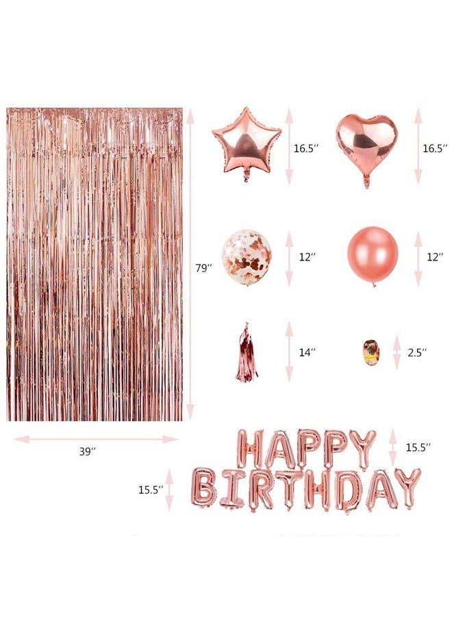 Zeemey Rose Gold Birthday Party Decoration Balloon Arch Garland Set with Happy Birthday Balloon Banner, Foil Balloon, Fringe Curtain and Ribbon - Image 3