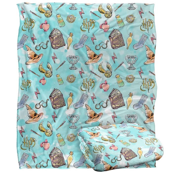 HARRY POTTER WATER COLOR PATTERN OFFICIALLY LICENSED SILKY TOUCH SUPER SOFT THROW BLANKET 50 X 60