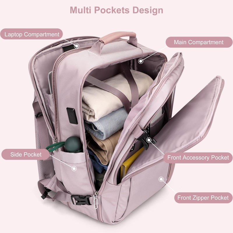 PIJUSHI Travel Backpack for Women Expandable Carry on Luggage Backpack Airline Approved TSA 16" Laptop Bag Business with USB Port(PE034 Light Purple) - Image 3