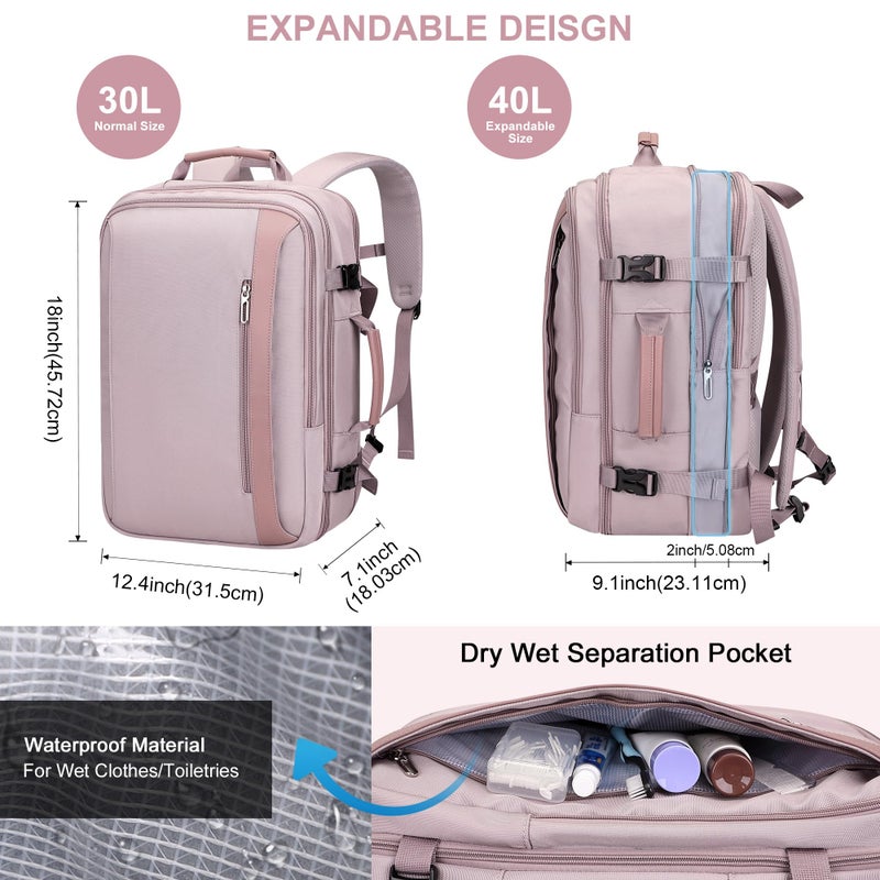 PIJUSHI Travel Backpack for Women Expandable Carry on Luggage Backpack Airline Approved TSA 16" Laptop Bag Business with USB Port(PE034 Light Purple) - Image 2