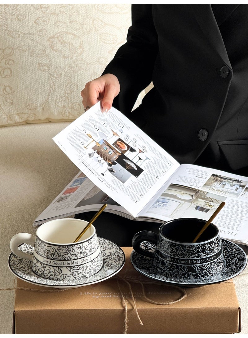 WALALLA Ceramic Coffee Cup and Saucer Set, 2pc Set of Vintage Camellia-Inspired Design Porcelain Coffee Cup and Saucer with Gift Box, Hand Crafted Flower Shaped Coffee Cup for Home Office,250 ML Capacity - Image 2