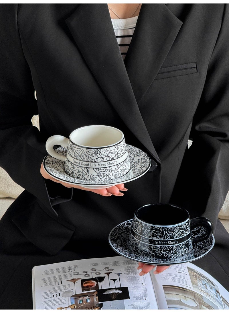 WALALLA Ceramic Coffee Cup and Saucer Set, 2pc Set of Vintage Camellia-Inspired Design Porcelain Coffee Cup and Saucer with Gift Box, Hand Crafted Flower Shaped Coffee Cup for Home Office,250 ML Capacity - Image 3