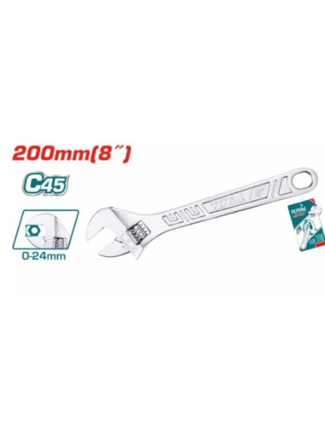 Total Adjustable Wrench 8" – Heavy-Duty Chrome-Plated Spanner with Precision Jaw, Anti-Slip Handle for Plumbing, Mechanical, and DIY Use - Image 1